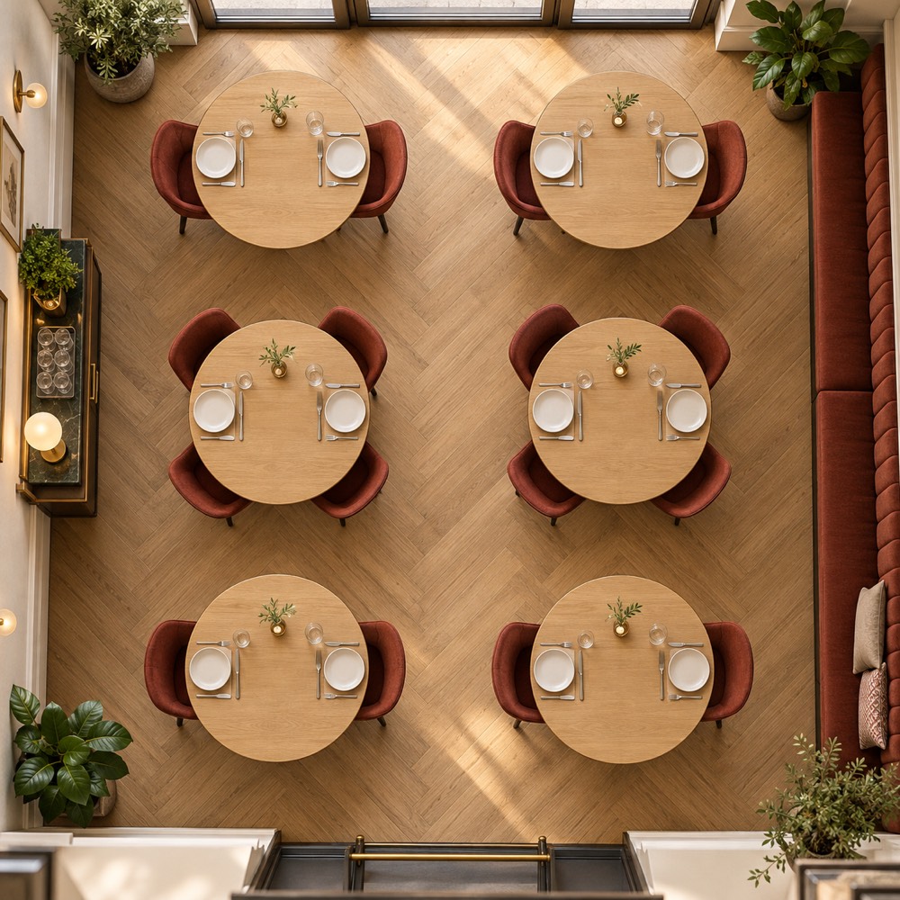 Ambientazione illustrativa di un ristorante con placchette SwissTapGo